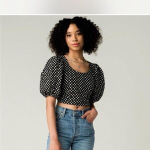 Free People Black and White Polka Dot  Crop Blouse